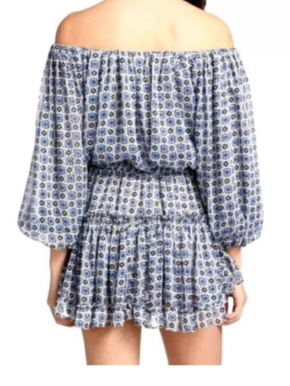 NWT MISA Los Angeles Zonia Off Shoulder Chiffon Mini Dress Blue Small - Picture 3 of 7